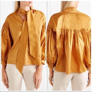 Ulla Johnson - Dorsa Tie-neck Taffeta Blouse In Mustard size 8